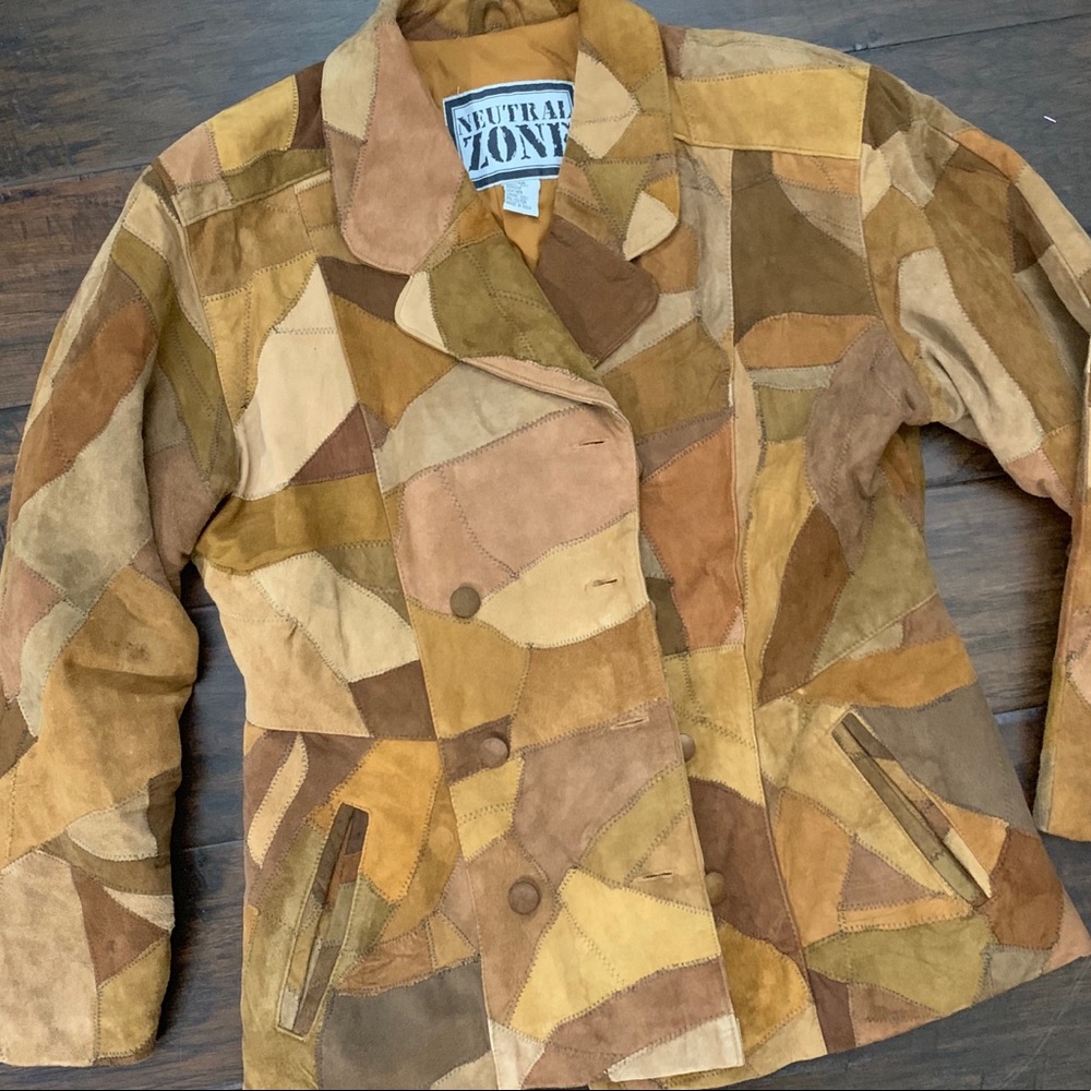 Neutral zone patchwork leather jacket, men medium
